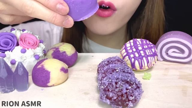 【ASMR】【咀嚼音 】【RECIPE】PURPLE DESSERTS 紫色のデザート MACAROON TANGHULU 먹방 食べる音 EATINGSOUNDS NOTALKING