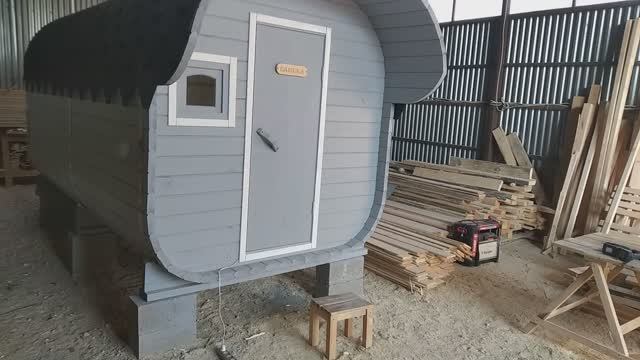 Баня бочка "Квадро" 4 метра с козырьком купить в Кулебаках. смотреть онлайн