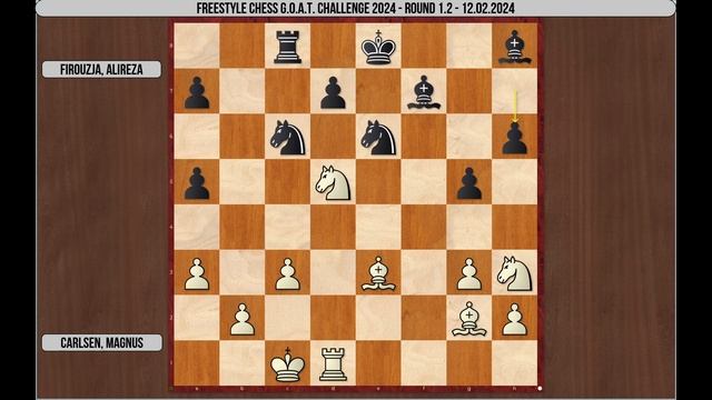 Carlsen, Magnus (2830) -- Firouzja, Alireza (2760), Freestyle Chess 2024, Rd 1.2, 1-0
