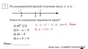 ОГЭ. Математика. Задание 7. На координатной прямой отмечены числа a и b. Какое из следующих