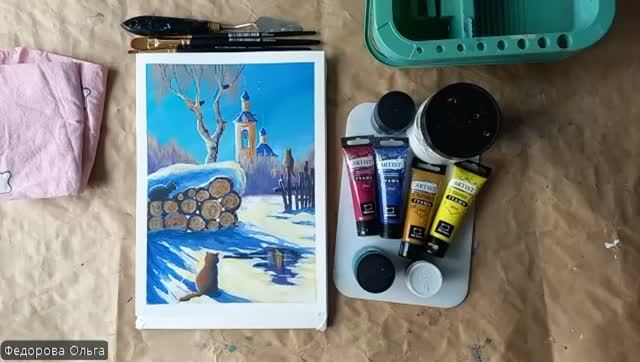 Гуашь. Солнечная зима и котики смотреть онлайн