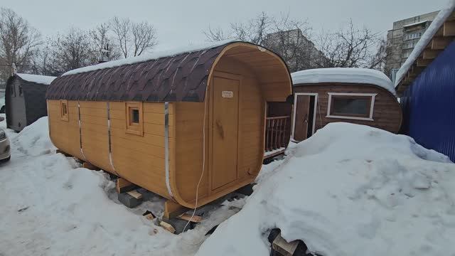 Баня бочка "Квадро" 5.5 метров с козырьком купить в Дзержинске. смотреть онлайн