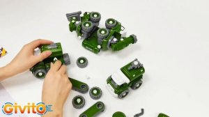 Игрушка 7 в 1. Интерактивный робот-трансформер "Военный" (5 машинок, конструктор 135 деталей, свет,