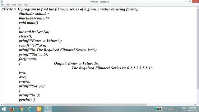 Write a C program to find the Fibonacci series of given number by using for loop(GRK) смотреть онлайн