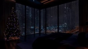 Шум дождя. Уютная спальня для снятия стресса во время Рождества