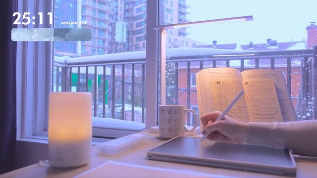 3 часа StudyWithMe On A SNOWY DAY - Pomodoro 50/10 - Fireplace Sounds - No Music