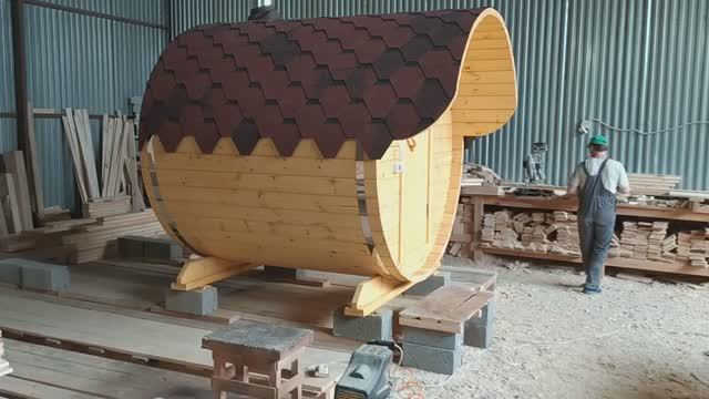 Баня бочка 2 метра с козырьком купить в Арзамасе. смотреть онлайн