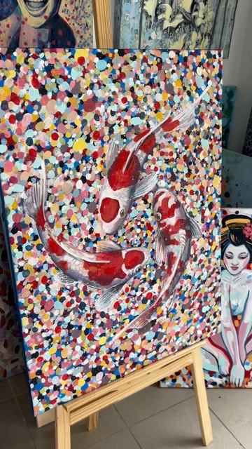 Large koi fish painting #contemporaryart #koifish смотреть онлайн