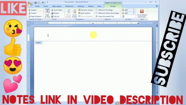 Header Footer Ms Word Office Automation Practical Written Notes Lecture Teaching Online Tutorial Pd