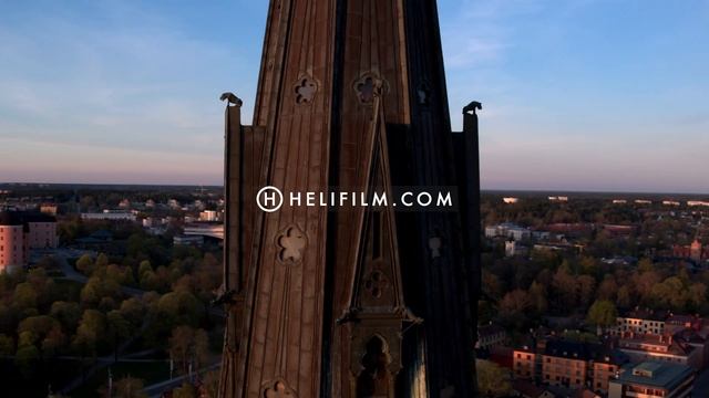 3541. Uppsala Domkyrka (Uppsala Cathedral) Drone Stock Footage Video