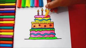 Как нарисовать 3-х ярусный праздничный ТОРТ в разных цветах