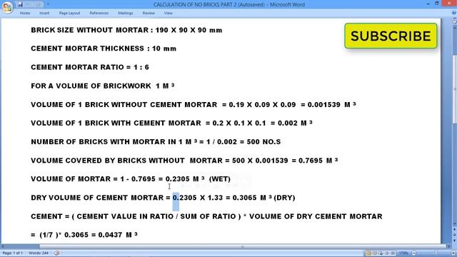 NO. OF BRICKS WITH CEMENT MORTAR METHOD-2 IN TELUGU смотреть онлайн