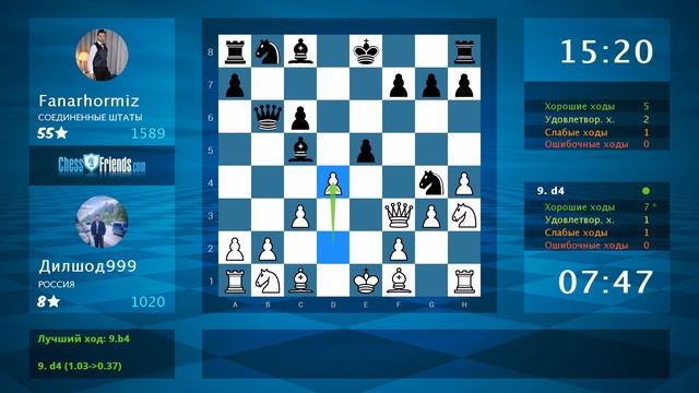 Chess Game Analysis: Дилшод999 - Fanarhormiz : 1-0 (By ChessFriends.com) смотреть онлайн