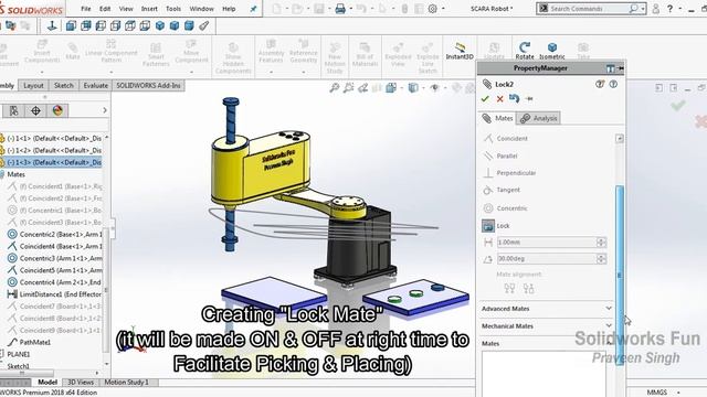 SCARA Robot design Assembly and Motion Study Tutorial in Solidworks смотреть онлайн