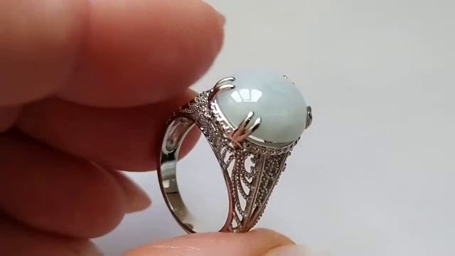 Кольцо филигрань с Light Purple Green жадеитом 8.54ct (Бирма), кабошон 14х12мм, день смотреть онлайн