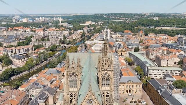 Metz, France. Metz Cathedral. View of the historical city center. Summer, Sunny day, Aerial View смотреть онлайн