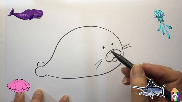 How To Draw A Cute Seal | рисунок печать для детей | Bolalar Uchun Muhr Rasm Chizish