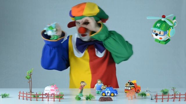 Funny Clown & Robocar Poli | Thomas the train & Rescue farm animals смотреть онлайн
