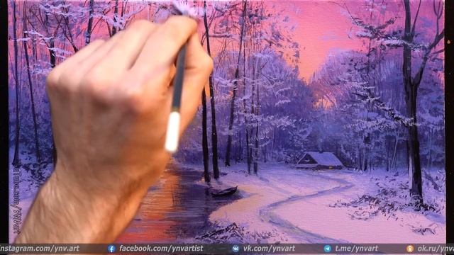 👍 Acrylic Landscape Painting - Winter Sunset / Easy Art / Drawing Lessons / Satisfying Relaxing. смотреть онлайн