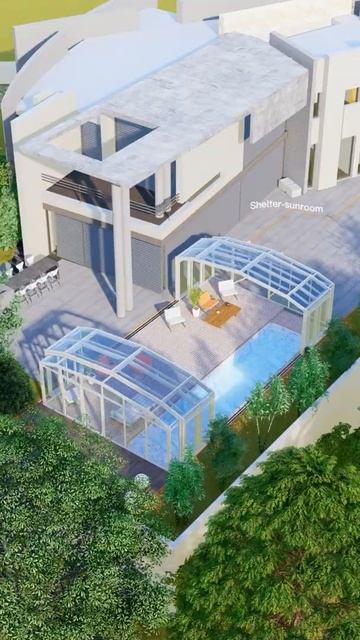 Shelter-sunroom: A Swimming Pool Cover, Clean And Safe!