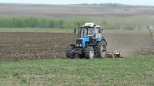 Трактор МТЗ-1221 на культивации. Russian tractor МТZ-1221 works in the field