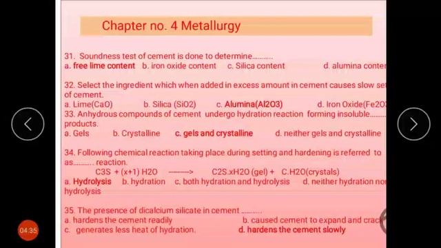 MCQ set 2 on metallurgy, cement and lime , refractories materials смотреть онлайн