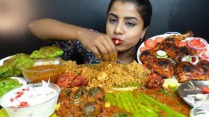ASMR Eating Spicy BBQ Chicken Dum Biryani,Egg Curry,Leg Piece,Lollipop Big Bites ASMR Eating Mukban