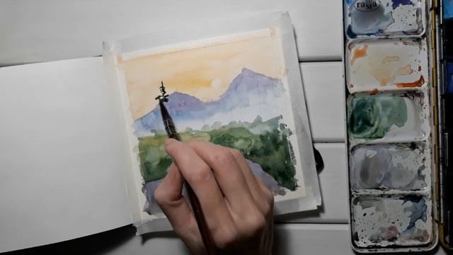 Watercolor painting of forest landscape. Как нарисовать скалистый лесной пейзаж. смотреть онлайн