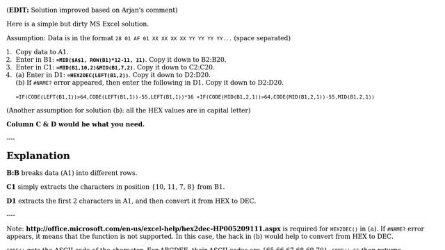 How to convert a single line of Hex numbers into a multi-row Excel table? (2 Solutions!!) смотреть онлайн