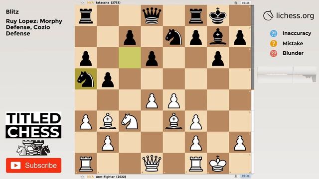 Ruy Lopez: Morphy Defense, Cozio Defense - Blitz - Titled Chess