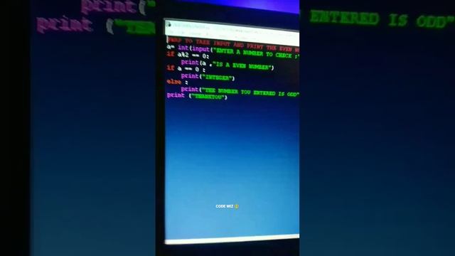 PYTHON PROGRAM TO TAKE INPUT AND PRINT EVEN NUMBERS 🔥 || #python #shorts #coding #shortsyt #viral#y смотреть онлайн