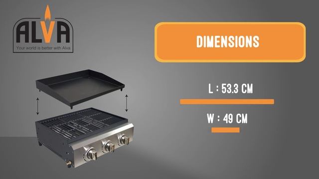 (GBPR103) - ALVA - ATACAMA TABLETOP 3- BURNER GAS PLANCHA & GRILL BBQ WITH FREE COVER