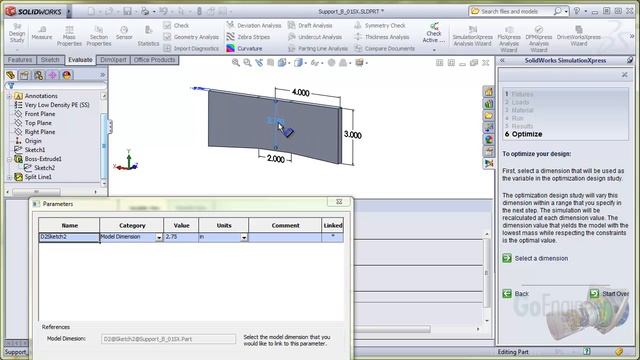 SOLIDWORKS Simulation – SimXpress Optimization смотреть онлайн