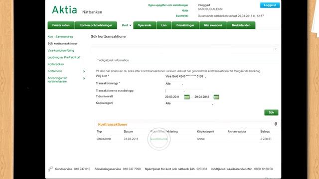 Sök Visa-kontotransaktioner смотреть онлайн