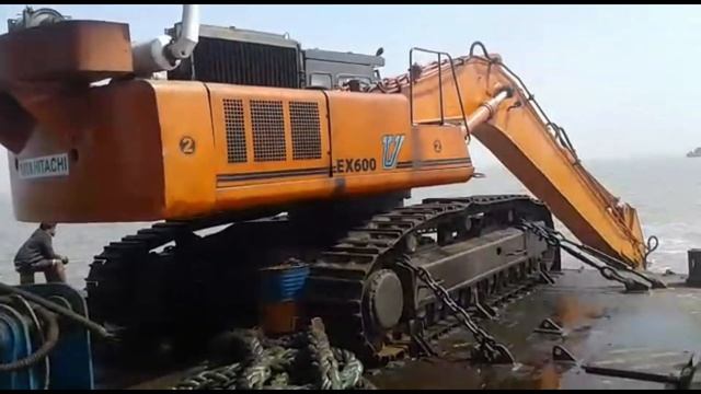 Tata Hitachi EX 600 Excavator On Barge