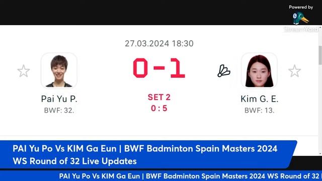 PAI Yu Po Vs KIM Ga Eun | BWF Badminton Spain Masters 2024 WS Round of 32 Live Updates смотреть онлайн