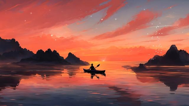 Закат Озеро и Лодочка | Lake Boatman and Falling Stars - Живые Обои смотреть онлайн