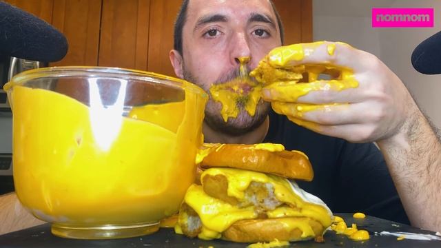 CHEESE SAUCE ASMR | TRIPLE FISH CHEESE BURGER | MUKBANG