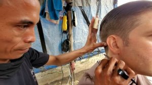 💈$.60 STREET BARBER HAIRCUT, HEAD MASSAGE & Straight RAZOR SHAVE by "Aji" 🇮🇩 Bandung Indonesia ASMR