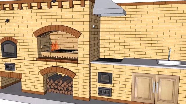 Комплекс мини-русская печь, мангал 1 метр, казан и мойка смотреть онлайн