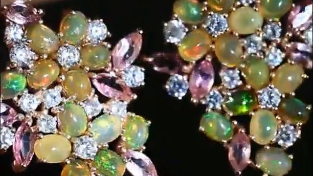 Cеребряные серьги c опалами и розовыми турмалинами смотреть онлайн