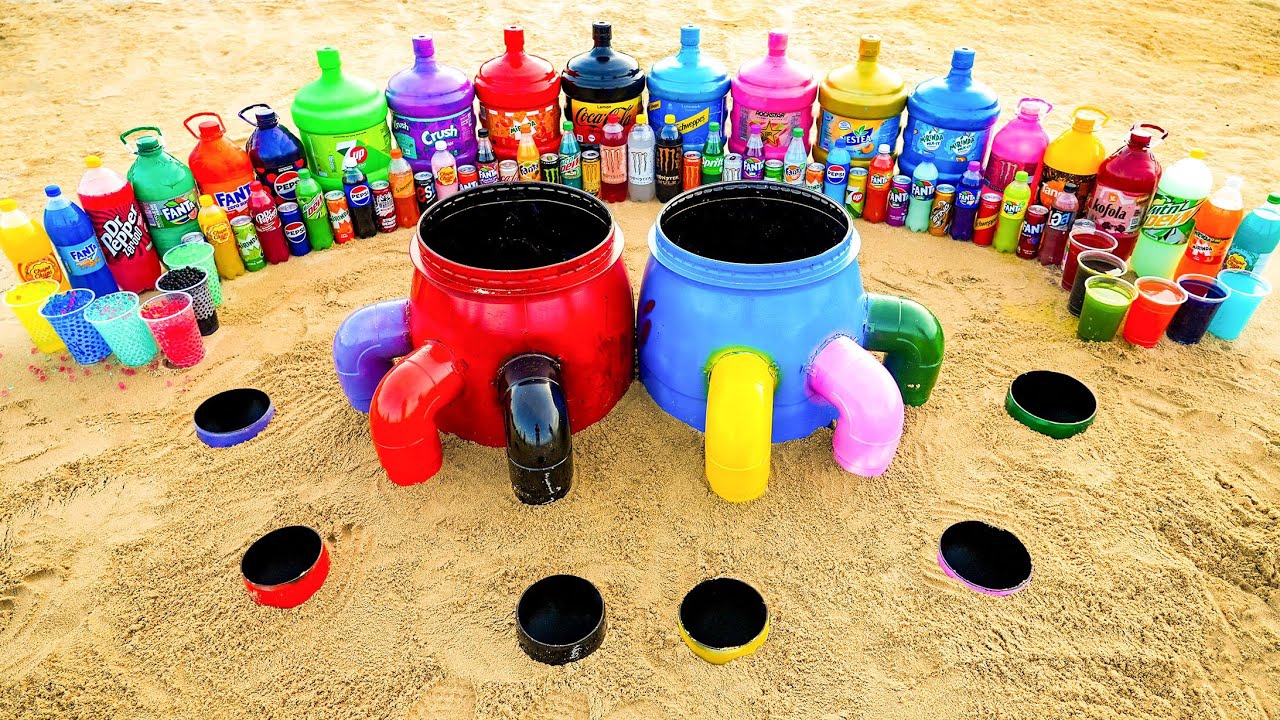 Эксперимент: Большое извержение зубной пасты из гигантских воздушных шаров под землей с Кока-Колой, смотреть онлайн