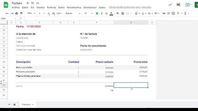 Plantilla Factura de hoja de calculo de google | Calcular iva de un producto смотреть онлайн