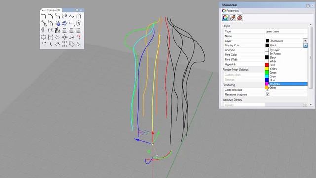 Цвет кривых каркаса в Network построении в Rhinoceros