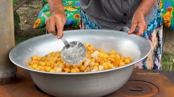 CAUCASIAN COUNTRY LIFE | GRANDMA HARVESTING WHITE AND RED CHERRY | COOKING JAM FOR THE FAMILY