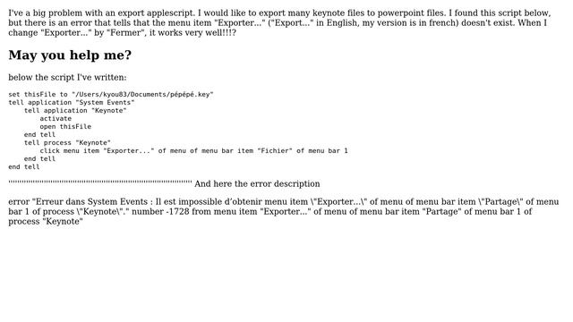 Apple: Problem with my applescript to export keynote files to powerpoint смотреть онлайн