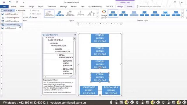 Cara membuat struktur organisasi otomatis dengan smartArt di word смотреть онлайн