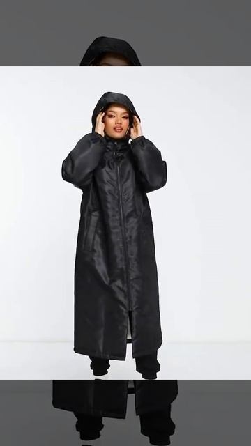 ASOS DESIGN Shiny Petite Borg Lined Nylon Rain Coat Hooded Black Women смотреть онлайн