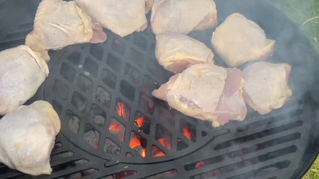 New Cast Iron Grates For Weber Kettle Grill.  Bbq Chicken!