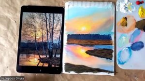 Акрил. Вечер на реке (пишем по фото)